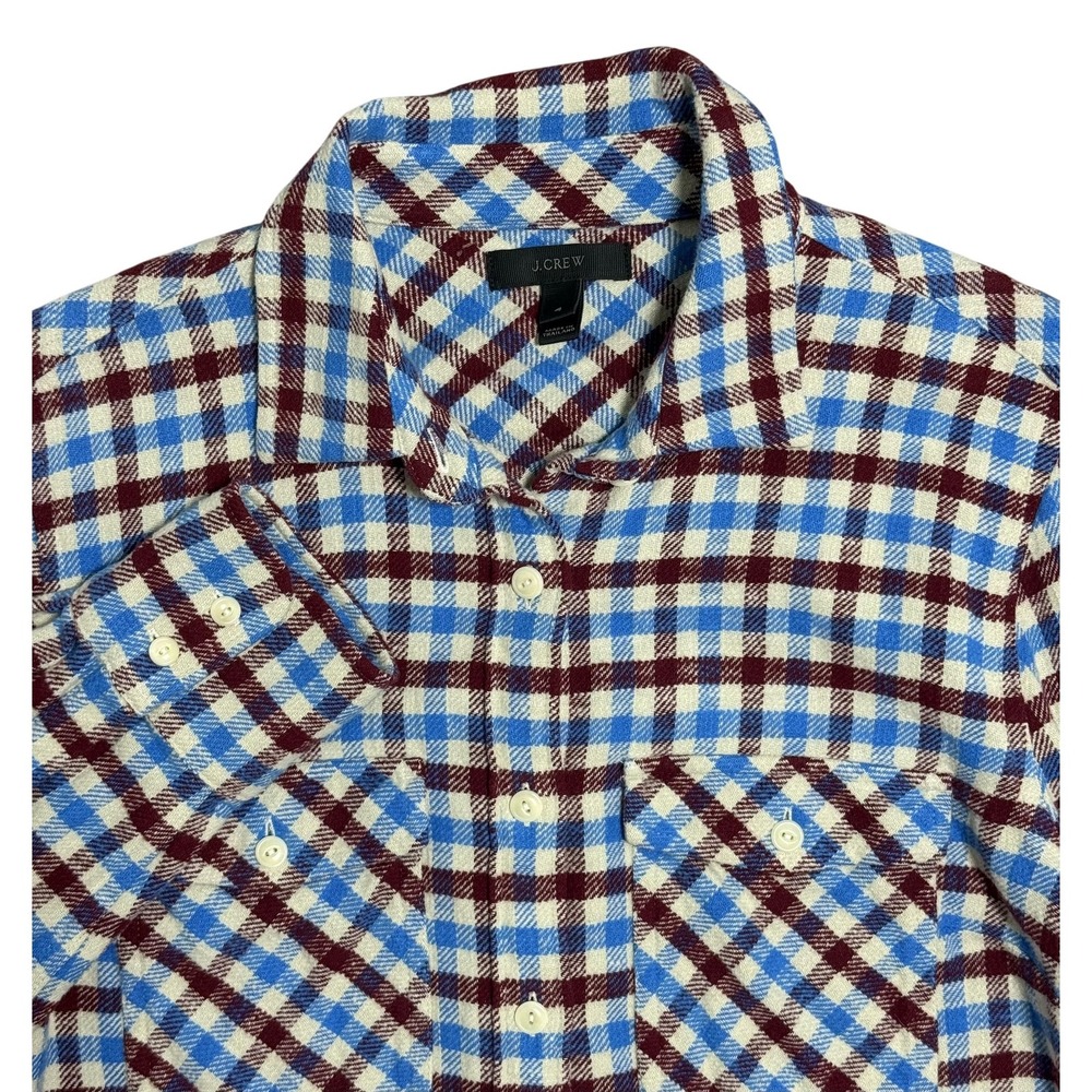J.Crew Shirt Womens 4 Blue Burgundy Plaid Button Up Long Sleeve Cotton Flannel